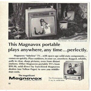 1967 Magnavox Portable Tubeless Contempora & Ranger TV Vintage Magazine Print Ad